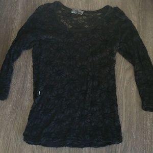 Black floral lace mid sleeve top